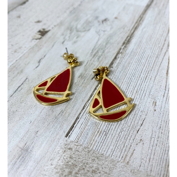 Jewelry - Sailboat red enameled pierced earrings